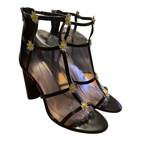 BCBGeneration Jordan Sunflower Heels Caged Gladiator Sandals Womens Size 9 Black - Picture 1 of 11